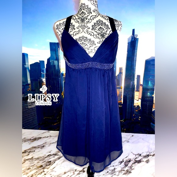 LIPSY LONDON Women’s Navy chiffon dress with sparkle- 12 - Picture 1 of 5